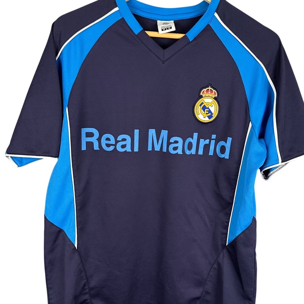 Real Madrid CF Soccer Jersey Mens Medium Navy Blue V-Neck Short Sleeve RN110473